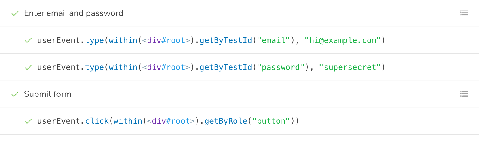 Interaction testing with labeled steps